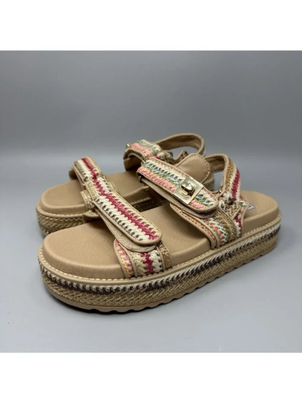 Steve Madden Sandals Womens Size 11 Big Mona Raffia Platform Multicolor Summer